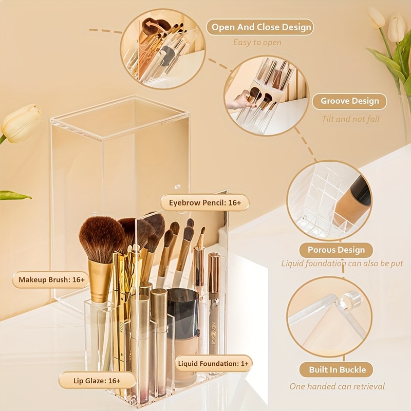 makeup brush organizer versatile cosmetic storage container with sections no drill tabletop organizer   Product details 1