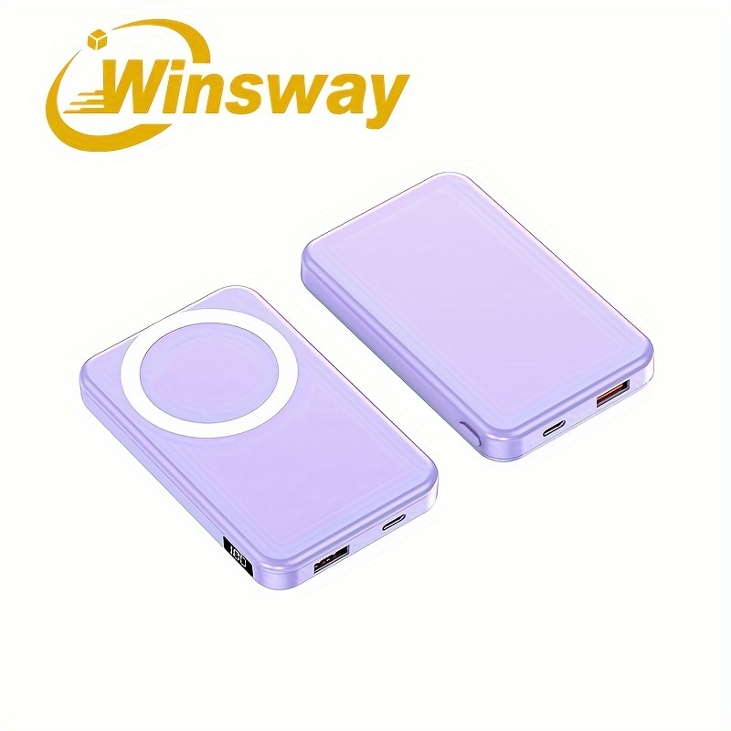 

Winsway 5000mah Wireless Bank Magnetic Portable Charger Support Pd And Qc 3.0 Fast Charging For Iphone 15/14/13/12 Series