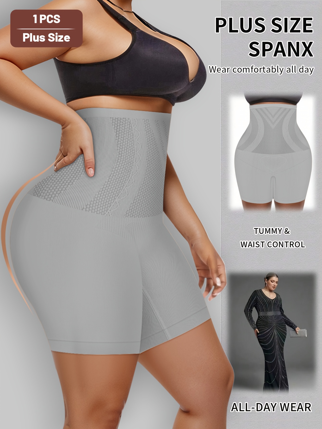 1pc Plus Size Elegant Underwear, Women'S High Waist Tummy Control Seamless Shapewear Box Briefs