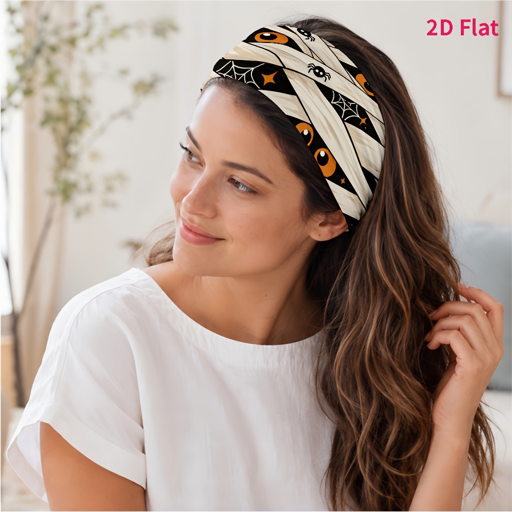 TEMU 2d Flat 1pc Tie, Bandage And Spiderweb Pattern, Orange Big Eyes With Black Accents, Suitable For Yoga/fitness/daily Commuting/makeup And