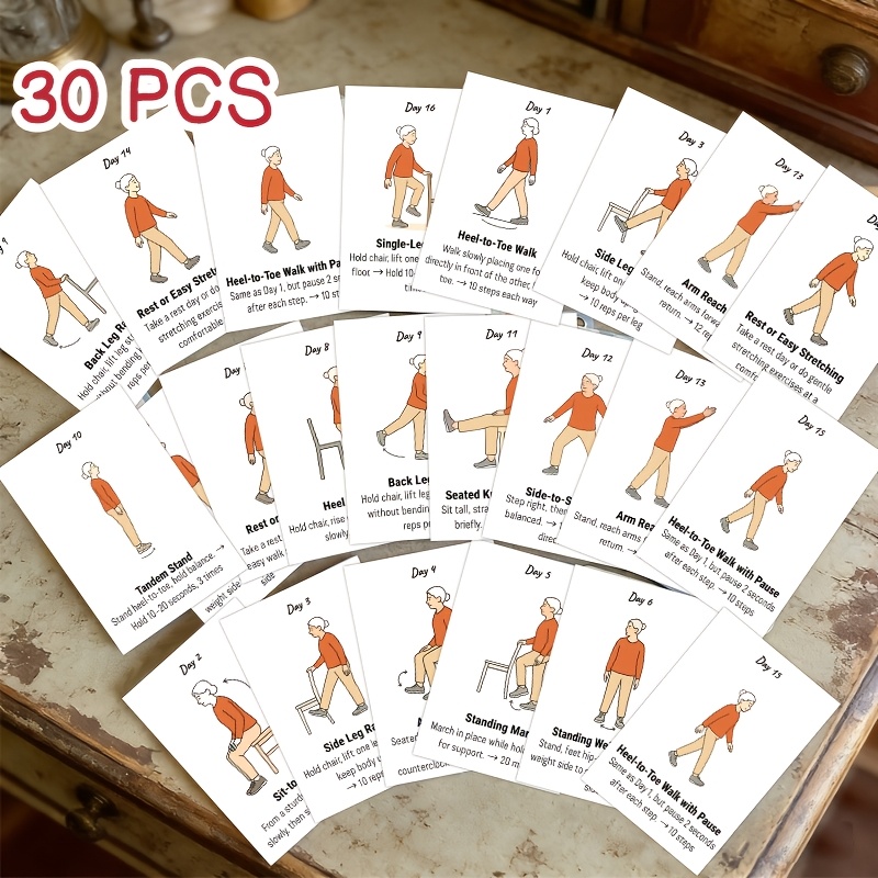 E-shop 30 Balance Übungs-Karten für 30 Tage, Entwickelt für Senioren | Fallpräventions-Übungsprogramm | Sitz- und Stehübungen für Senioren,