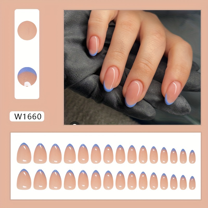 TEMU Blue Detachable Press-on Nails, Short Fake Nails, Simple Nail Stickers For Trade