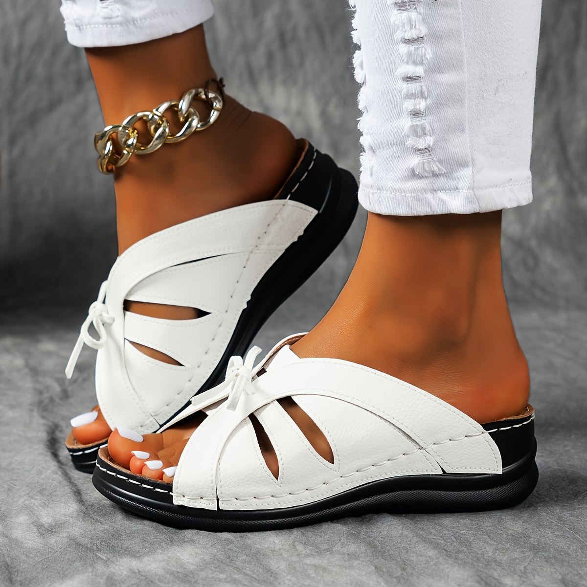 Women's Bow Slide Sandals, Summer Open Toe Soft Sole Shoes, Casual Outdoor