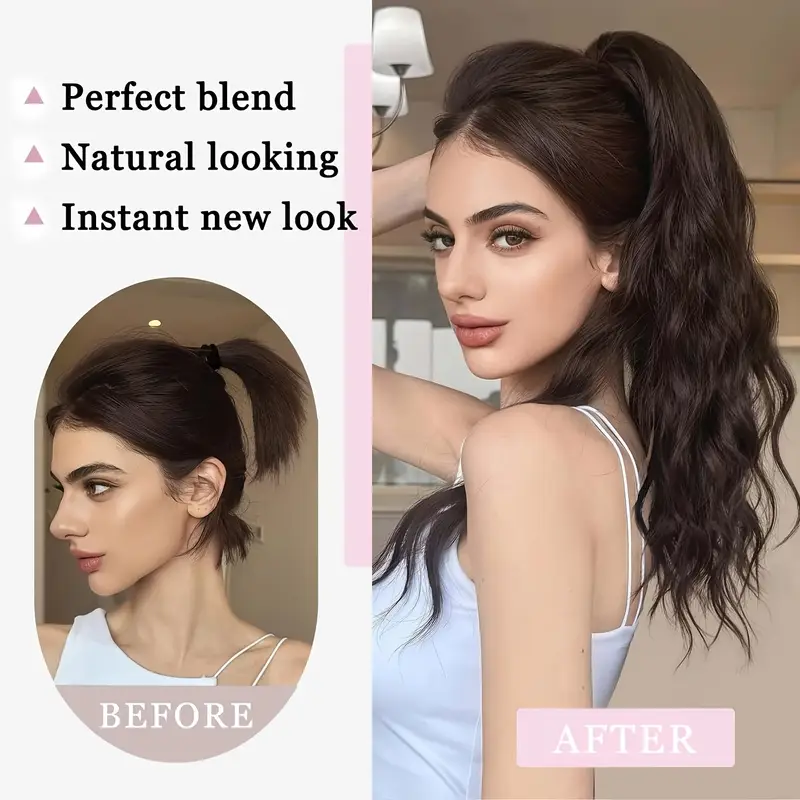 45.72cm curly ponytail extension for women - heat resistant synthetic clip-on hairpiece with claw clip, layered long hair for daily & party use, natural look for thick hair, ponytail hair extensions, versatile hairpiece, secure clip attachments details 1