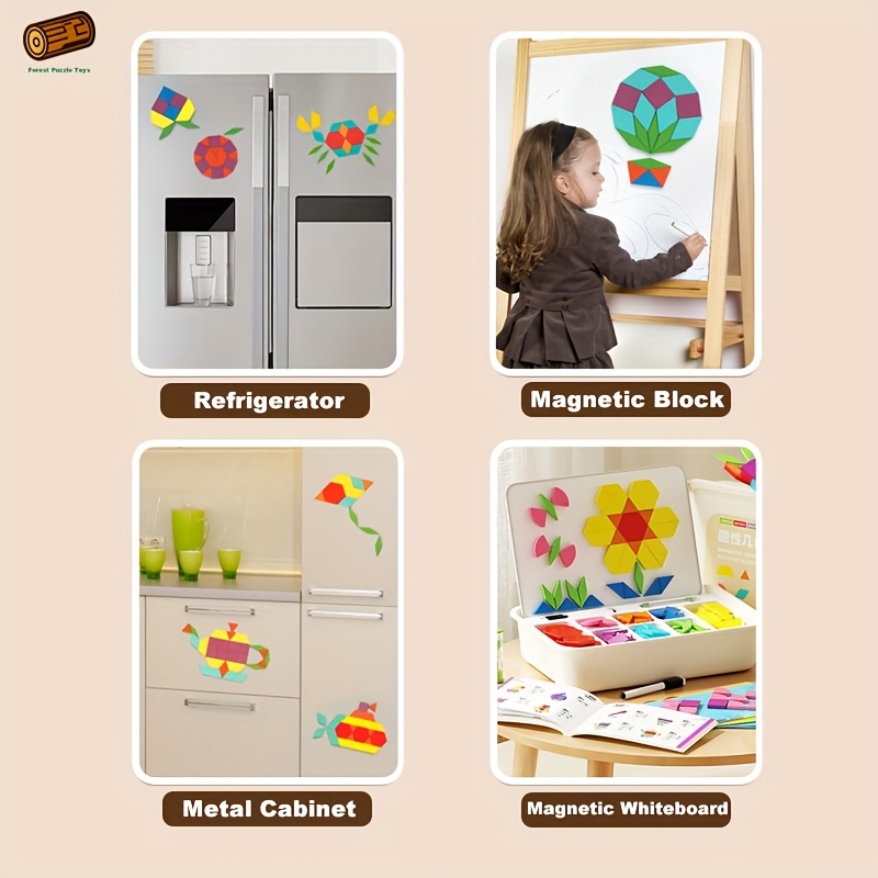 128/180/220/280pcs Creative Magnetic Wooden Puzzle, Jigsaw Puzzle Toys, Educational Interactive Educational Toys, Geometric Figures Cognitive Learning, Birthday Gifts, Holiday Gifts