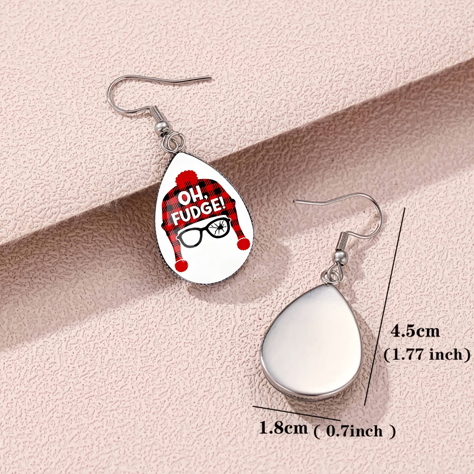 Teardrop Earrings with Red Plaid Christmas Hat Pattern