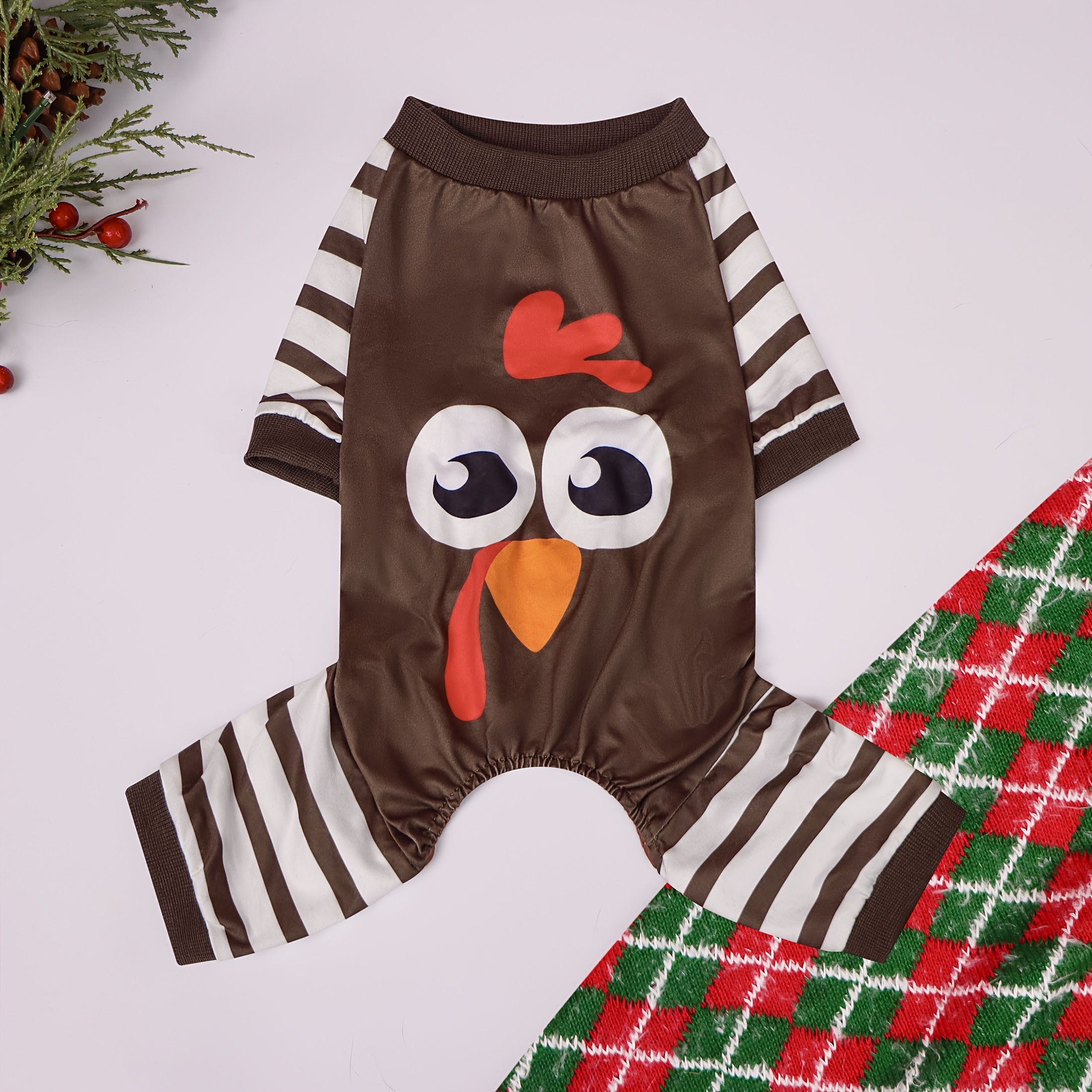 TEMU Thanksgiving Christmas Pet Dog Jumpsuit, Turkey Print Design Outfit, Soft And Breathable Christmas Pet Costume, Suitable For Small/medium-sized