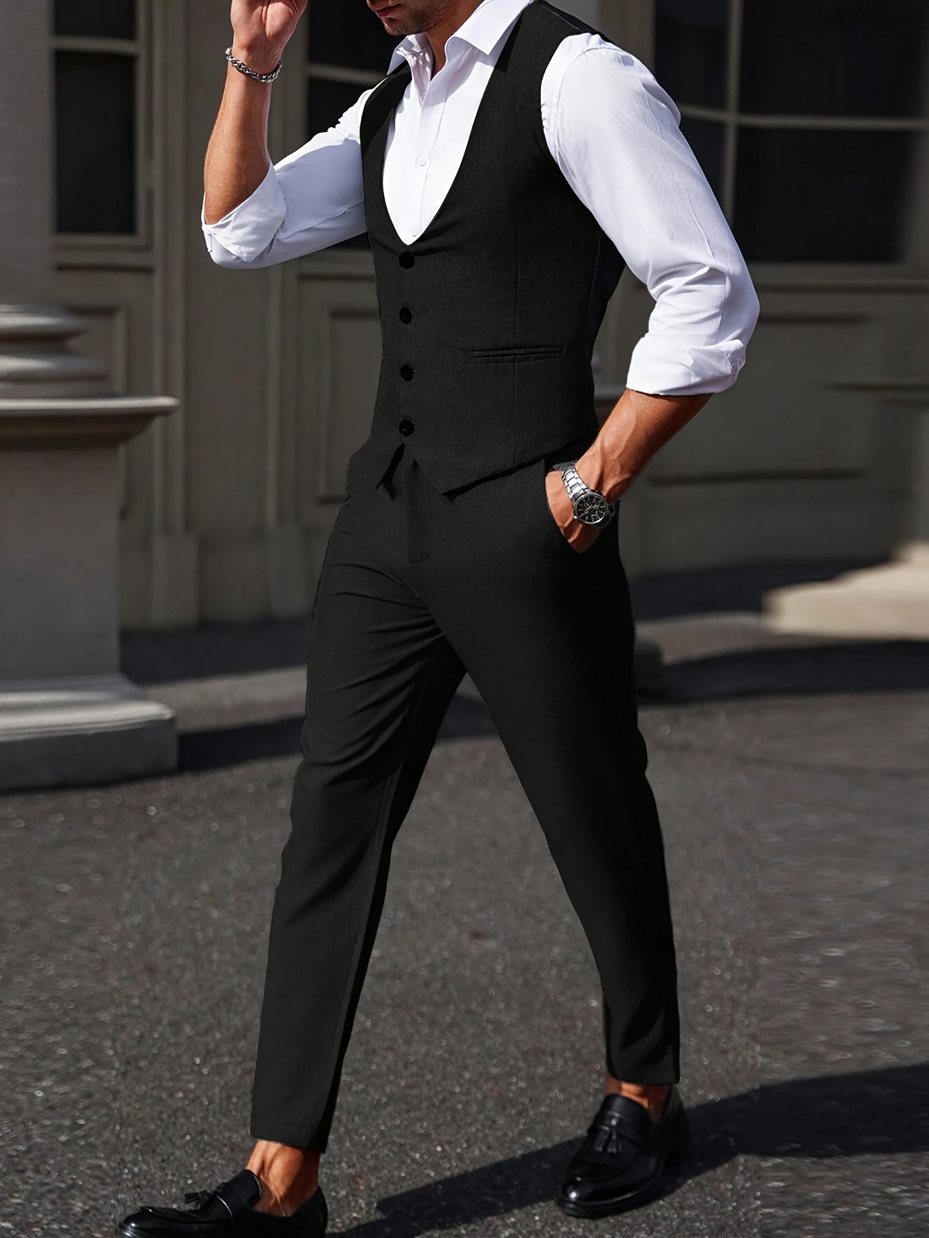 2pcs mens sports jacket vest suit pants set without - Temu