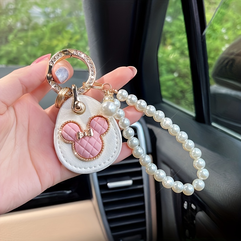 

Faux Pearl Beaded Wristlet Keychain Cute Cartoon Character Key Ring Key Chain Access Ic Card Cover Car Key Chain Bag Charm Mother's Day Gift