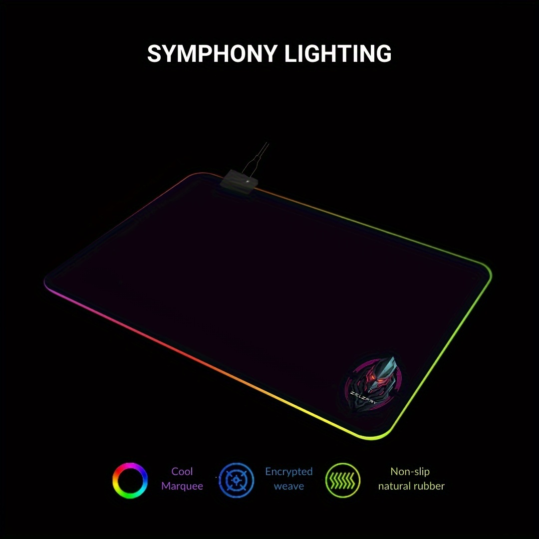 RGB LED Gaming Mouse Pad with 14 Lighting Modes, Large Extended Illuminated Keyboard Mat, Non-Slip Synthetic Rubber Base, Stitched Edges, Fine Weave Fabric Surface for Professional Gamers
