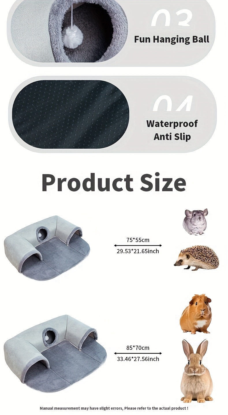 Knusse Pluche Tunnel Bed voor Kleine Huisdieren, Ideaal voor Gebruik Binnenshuis met Katten en Konijnen, Voorzien van een Ruime Afneembare Mat, Perfect voor Cavia's, Konijnen en Kittens