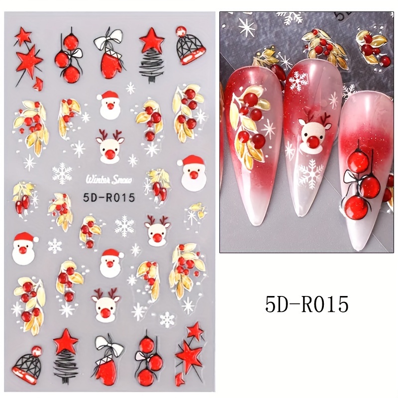 24 Blatt Weihnachts-Nagelaufkleber – Schneeflocken, Weihnachtsmotive, Selbstklebend, Inklusive Pinzette