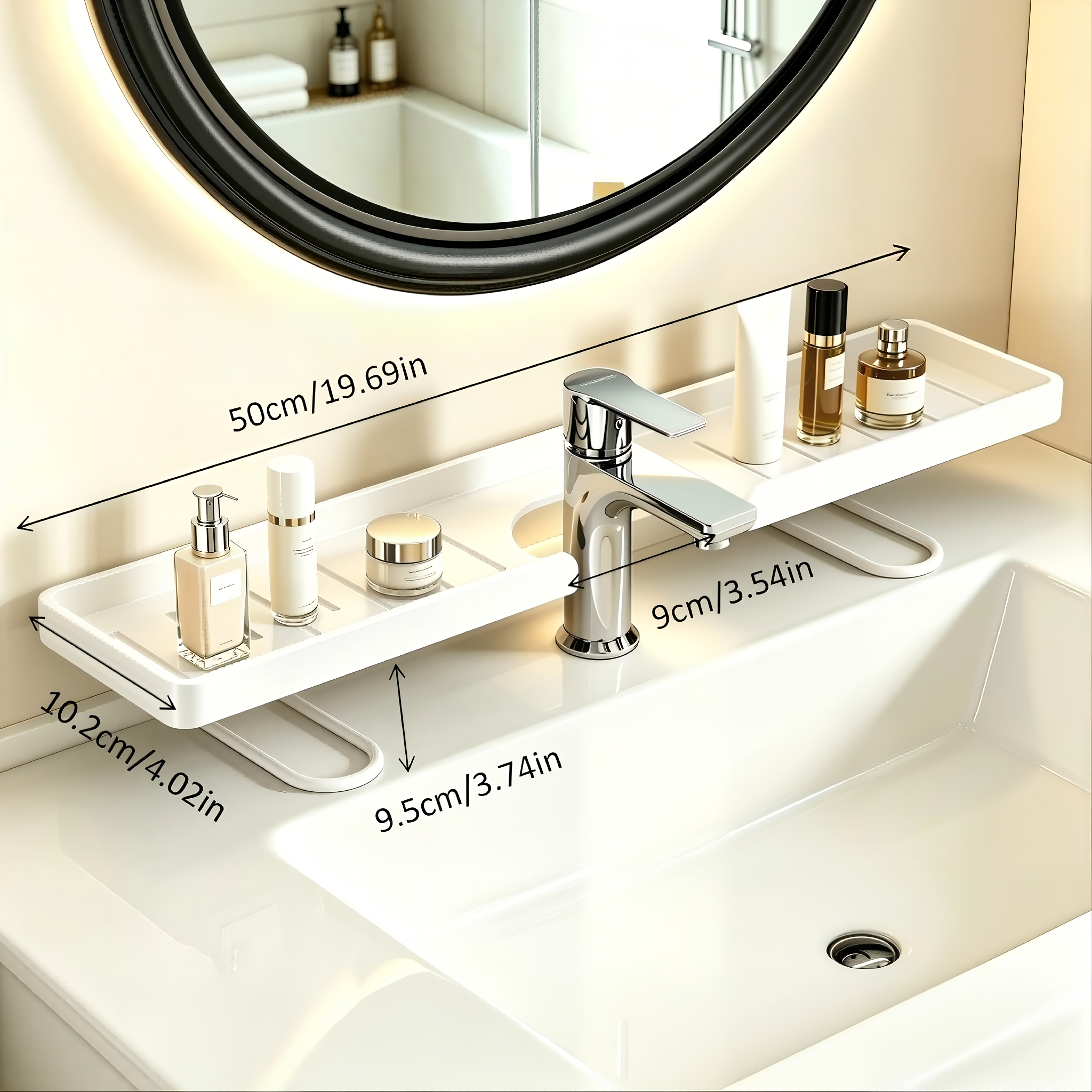 Carbon Steel Grooved Faucet Shelf, Freestanding Over Sink Caddy, Enlarged Fits Most Market Faucets, Multipurpose Organizer For Skincare, Toiletries & Fragrances