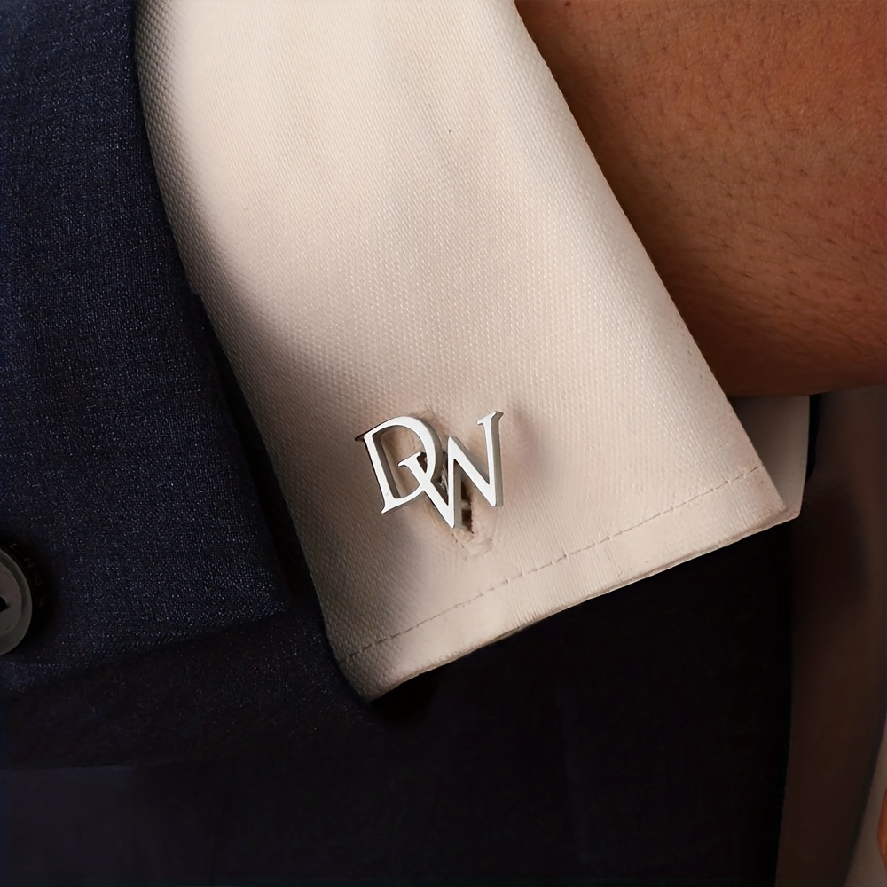 TEMU Personalized Stainless Steel Cufflinks With 2 Custom Letters, Golden Letter Name Cufflinks, Custom Jewelry Gift, Men's Holiday Gift