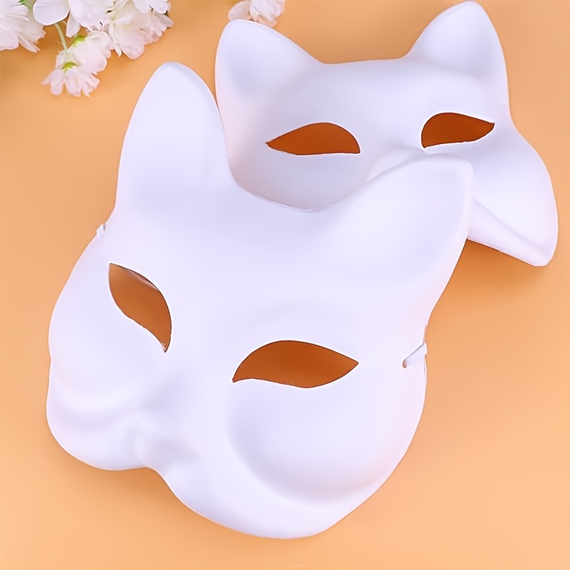 5 Pcs Bricolage Masque en papier blanc Fox Cat Face Pulp Blank