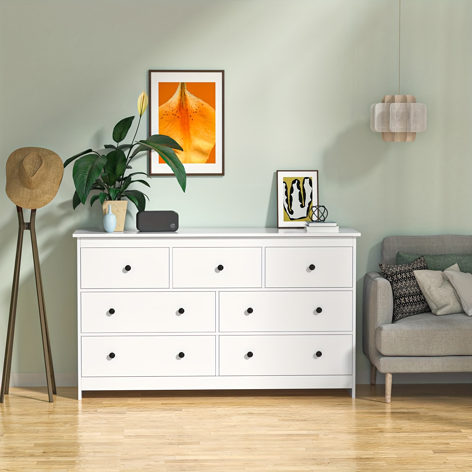 

Carpetnal Dresser For Bedroom, 7 Drawer Dresser With Wide Drawer And Metal Handles, Dressers & Chests Of Drawers For Hallway, Entryway. Storage Drawer Units