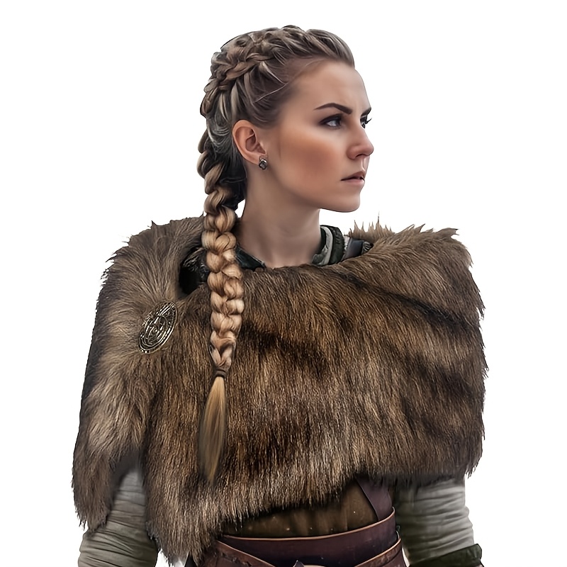 1pc womens   costume cape with faux fur collar wrap shawl with intricate fur trim   outfit for halloween renaissance   themed parties historical roleplay accessory soft faux fur material versatile for cosplay