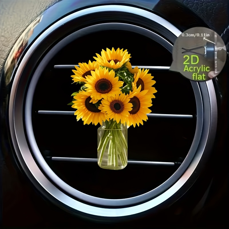 TEMU 2d Flat, 1pc, Sunflower Pattern Car Air Vent Clip Decoration, Unscented, Includes Free Odorless Sponge Pad, Allows You To Add Your Fragrance,
