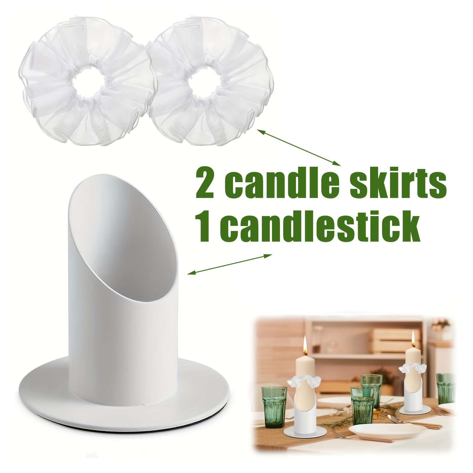 A White Metal Candle Holder With 2 Drip-proof Candle Skirts, Perfect For Decorating A Baptismal Dining Table, Suitable For Baptism, Weddings, Communion Decorations, And Tabletop Decor