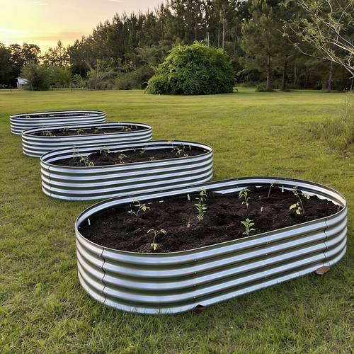 1 piece 2 piece 4 piece galvanized raised garden bed kit galvanized planter garden box for outdoor use large oval metal vegetable growing bed easy to assemble outdoors