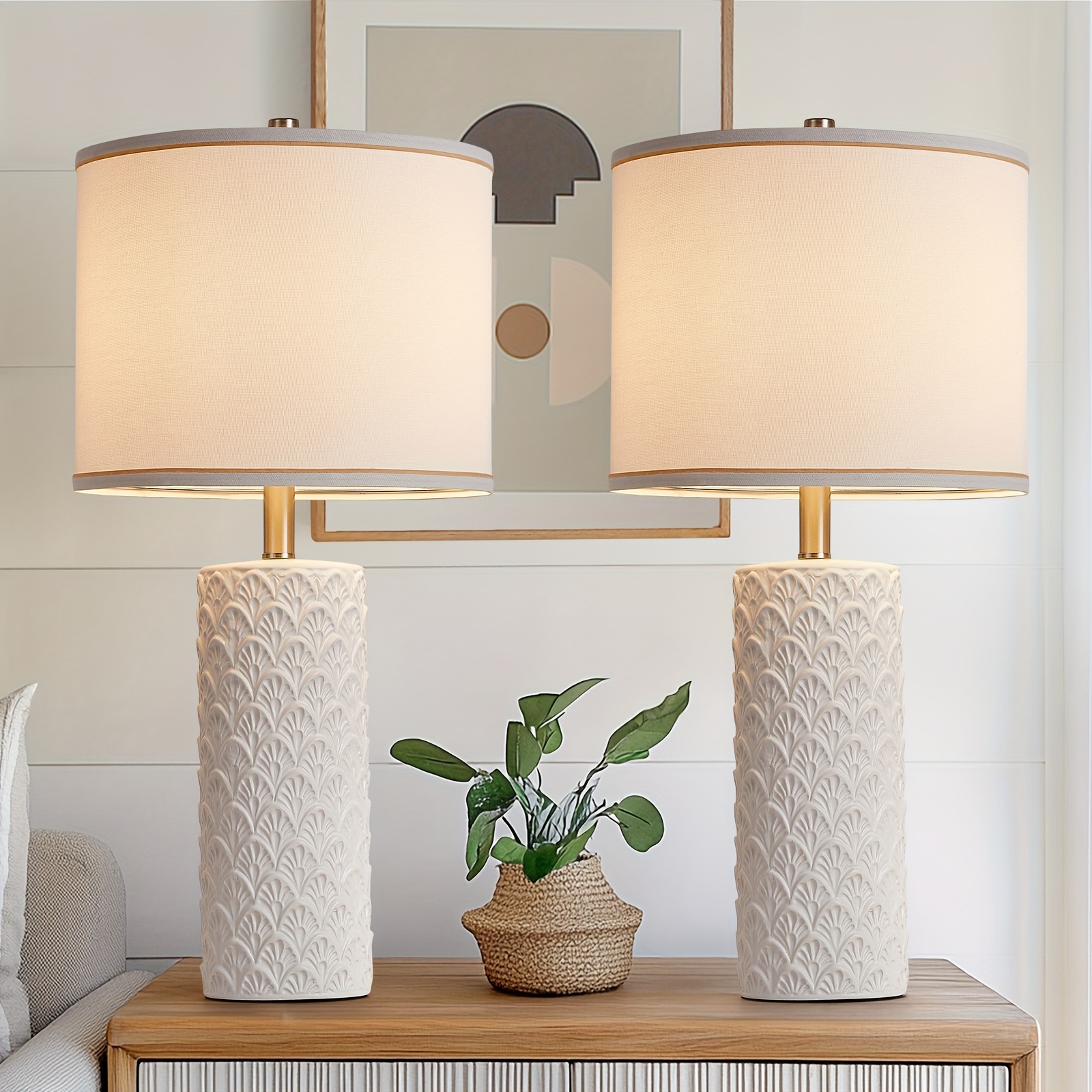 27" Modern Off-White Ceramic Table Lamp Set of 2
