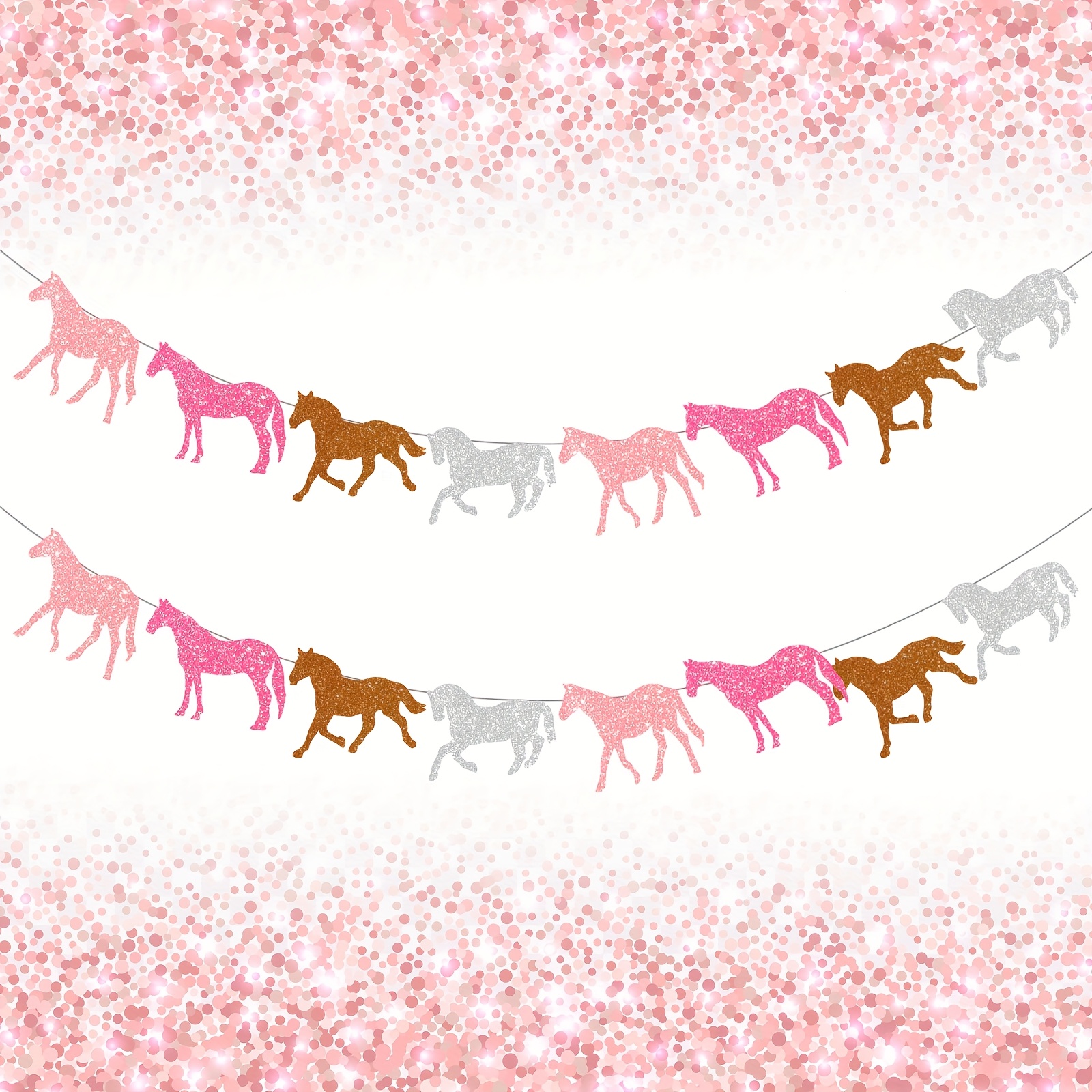 2pcs Horse Garland Banner Pink Glitter Horse Banner