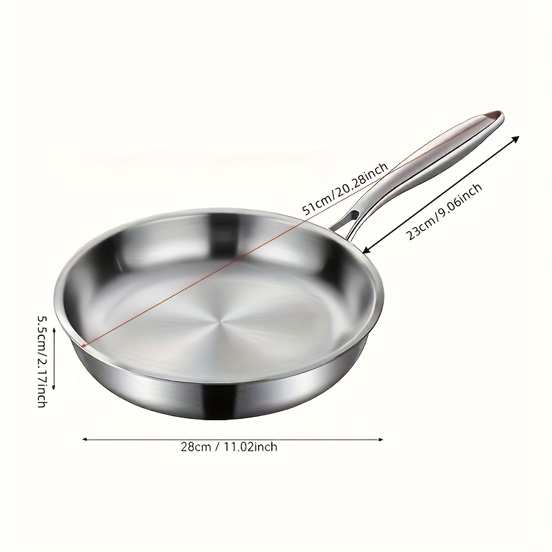 Image of Stainless Steel Frying Pan, Flat Bottom Frying Pan, Three-layer Frying Pan, Flat Bottom Steak Frying Pan, Cookware For Gas And Induction Cookers - Sizes 10.24 Inches, 11.02 Inches, Steak Pan