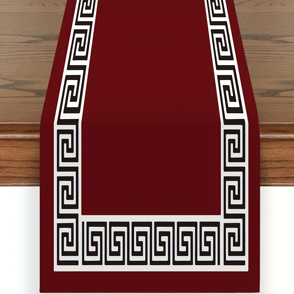 

[1pc Greek Key Table Runner] 1pc Geometric Greek Key Runner, 100% Polyester Woven Rectangular Table Decor, For Farmhouse, Kitchen, Dining Room, Festivals, Birthdays, And Parties