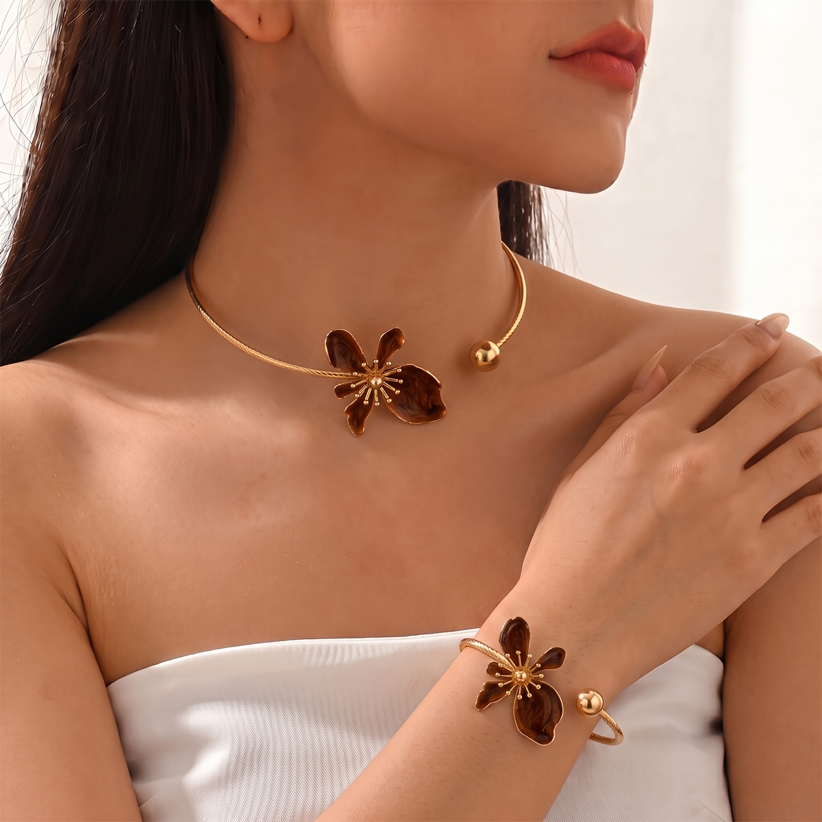 French Gentle Style Retro Necklace and Bracelet Set, 2pcs