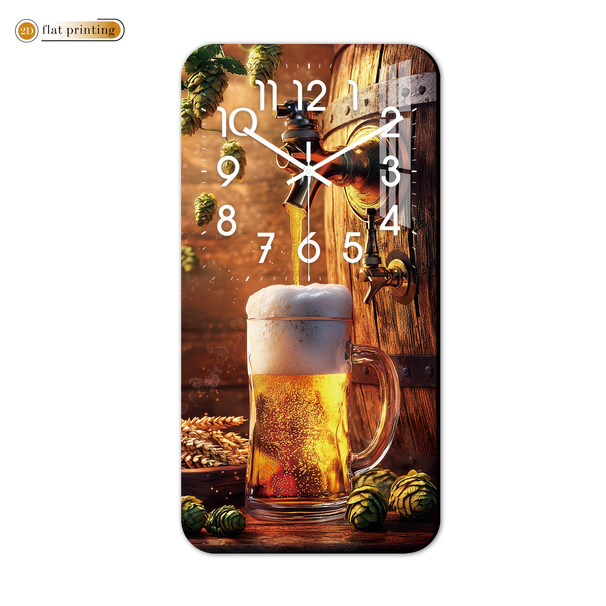 TEMU Beer-themed Wall Clock With And Foam | Wooden Rectangular Silent Clock, 2d Flat Printing, Ideal For School Classrooms And Office Decor, Suitable