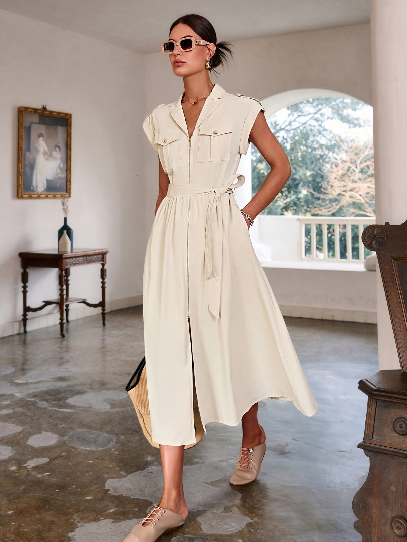 womens elegant beige maxi dress office formal events Temu Mauritius