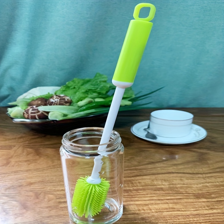 multi purpose silicone cup brush with long handle 360 degree rotating cleaning brush for bottles cups and containers reusable kitchen cleaning tool with pc handle no electricity needed details 7