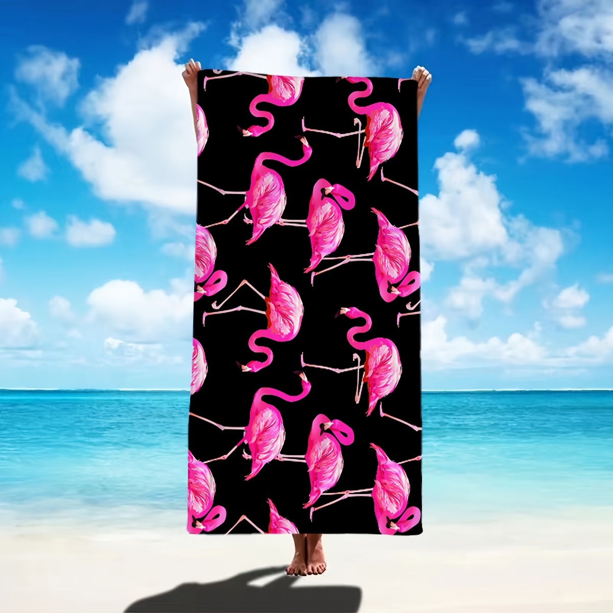 Black Flamingo Beach Towel Microfiber Seaside Summer Design_voghion.com