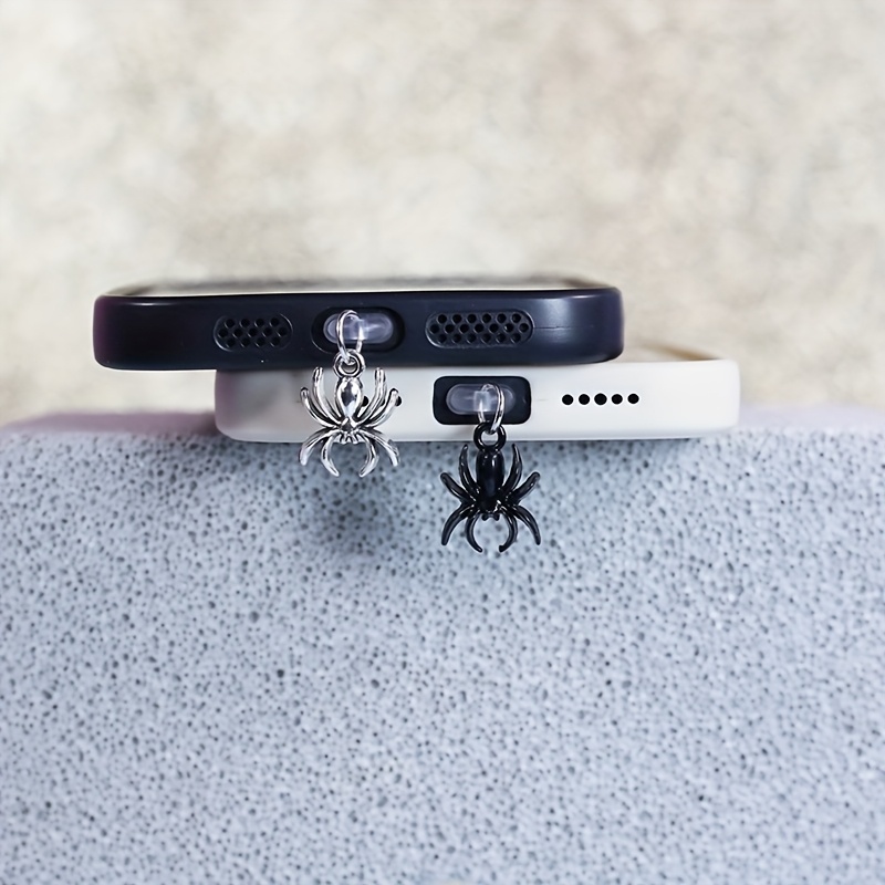 2pcs Spider Mobile Phone Dust Plug Pendant, Decorative Mobile Phone, Black + Silvery, Metal Material, With Maintenance, , Repair, Plu