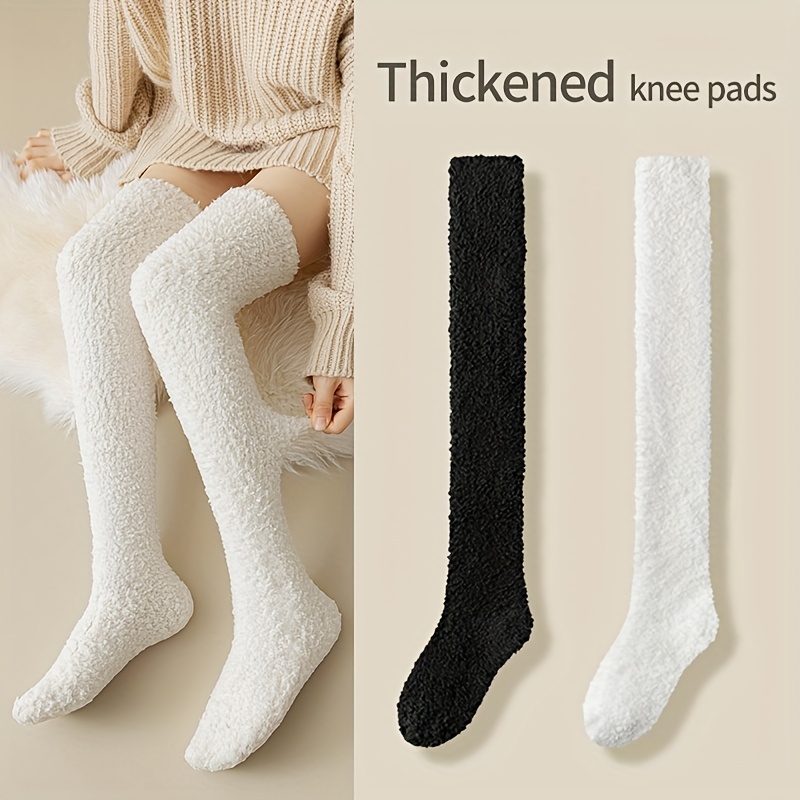 TEMU Of Thick Knee Pads, Winter Cold Resistant And Warm Plush Socks, Over The Knee Socks With Calf Socks, Comfortable And Soft Outdoor Leg Covers For Couples