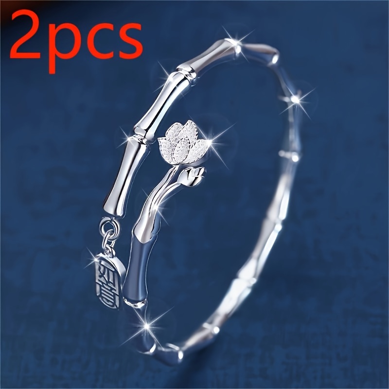 

2pcs Sterling Silver S999 Bracelet Set, Silver-plated, Lightweight 23g/0.81oz - Casual Attire Or Gifting, Weight