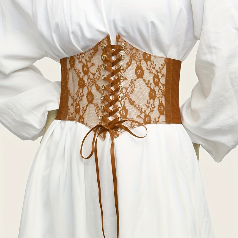 Gold Lace-Up Corset Belt Wide Elastic Waist Renaissance Costume Accessory Yalice Women Corset Belt Gold Wide Elastic Waist Belt for  main image 4