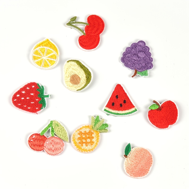 E-shop 10 mehrfarbige Mini-Flechtstücke mit Frucht-Thema, Ananas/Kirsch-Muster, gestickt, ca. 2-3 cm, geeignet für Handarbeiten, Kleidung, ,