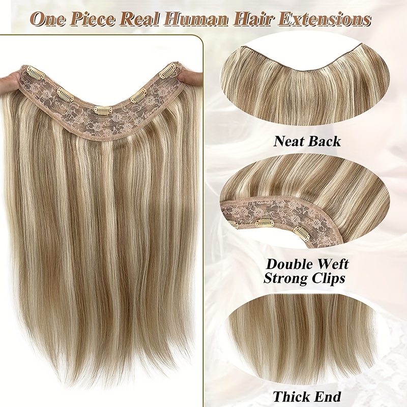 v shape clip in human hair extensions 12 inch double weft seamless clip in hair extensions human hair   v shape 100   human hair hairpieces for volume length black highlight details 4