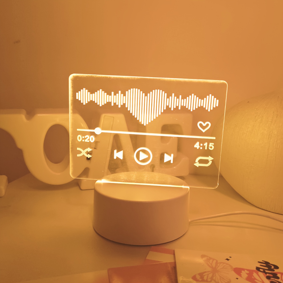 1pc Lámpara Nocturna 3D con Reproductor de Música, Control por Interruptor, Alimentación USB, Iluminación Monocromática Cálida, Ideal para Decorar Dormitorios, Estudios, Salas y Otros Espacios. Regalo Perfecto de Cumpleaños o Fiestas para Familiares y Amigos