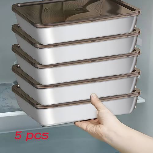 5 large multifunctional stainless steel food storage containers with lids and refrigerator storage boxes