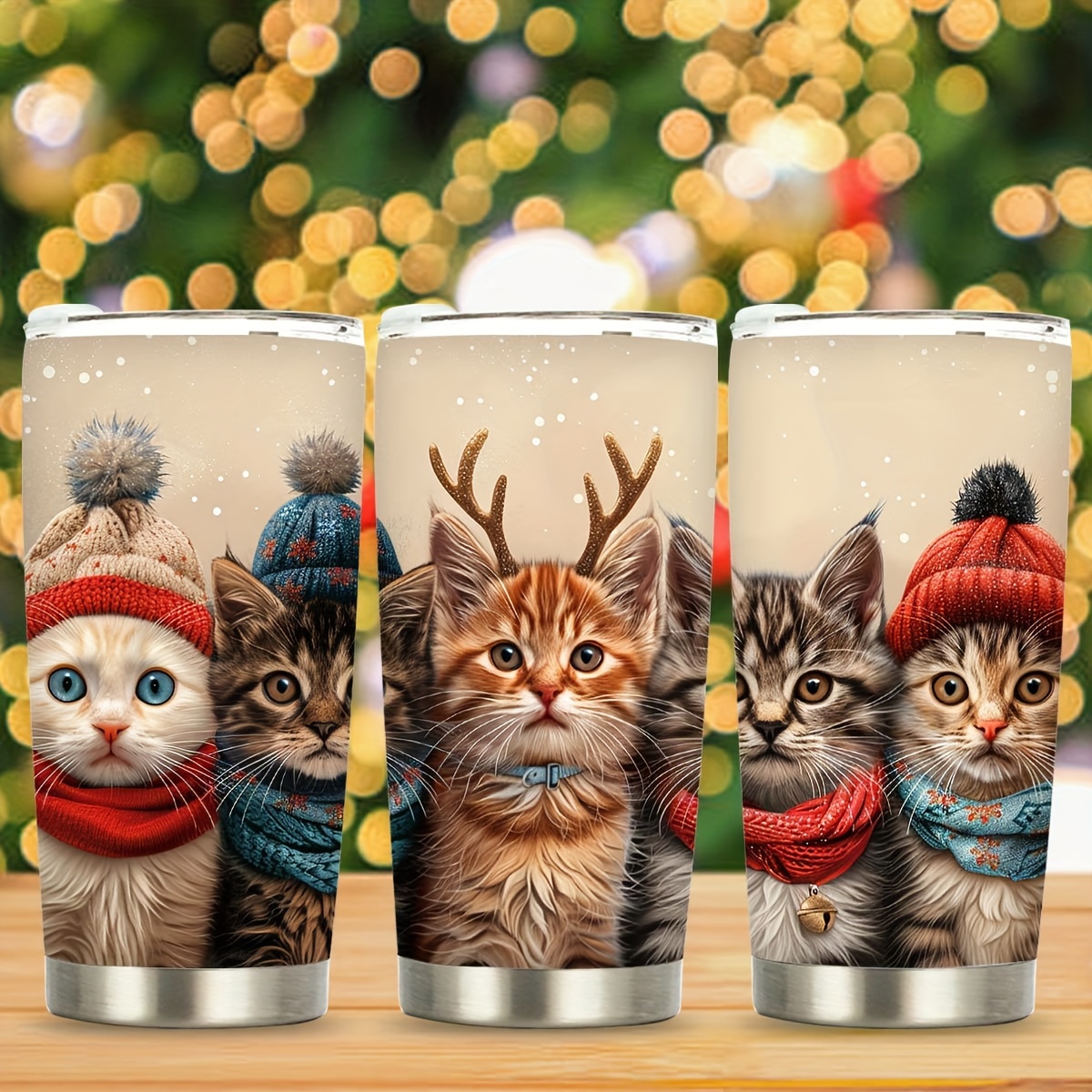 

Festive Christmas Cats 20oz Stainless Steel Tumbler With Double Wall Vacuum Insulation - Perfect For Hot & Cold Drinks - Bpa Free Lid - Great For Travel, Parties, And Everyday Use