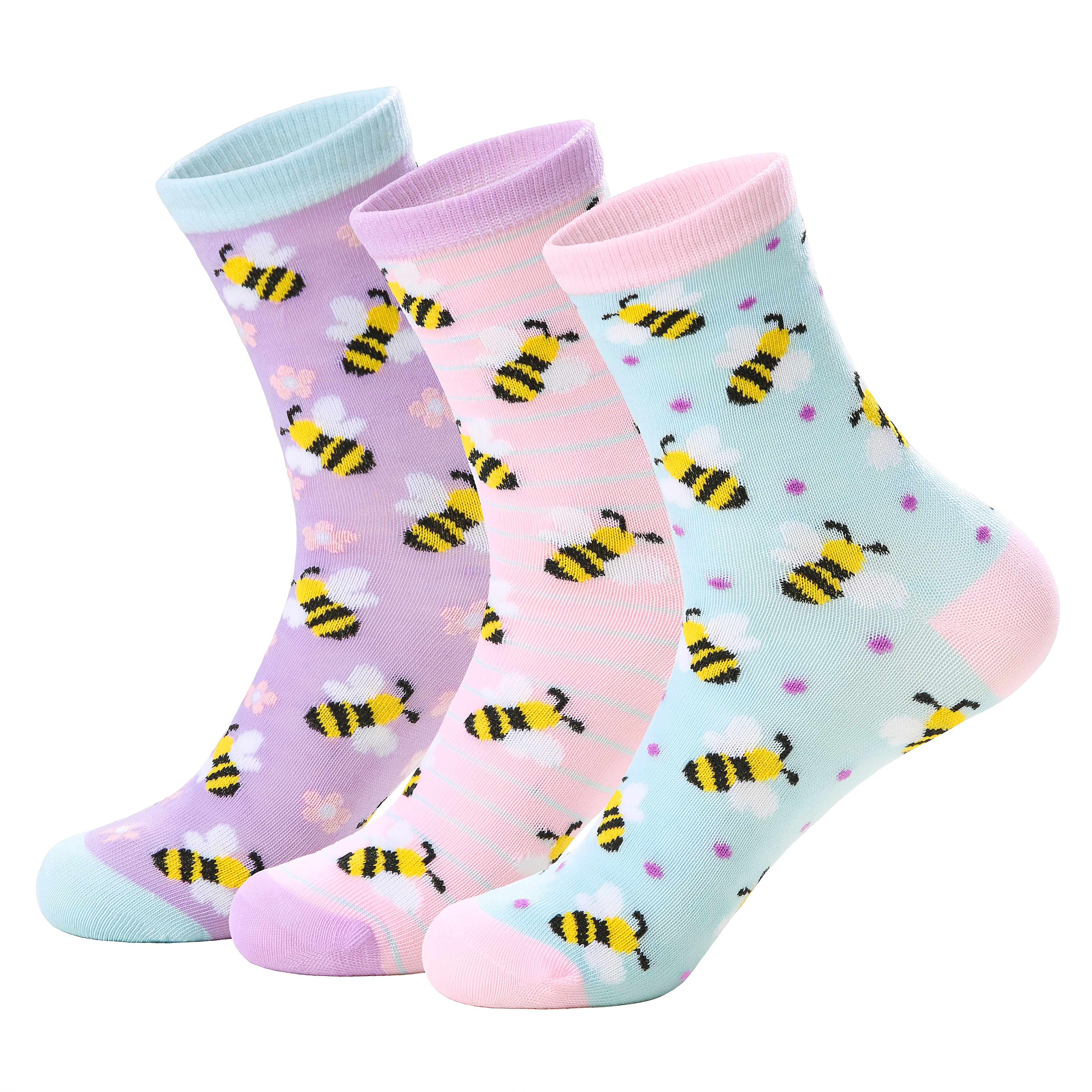 TEMU 1/3 Pairs Cute Bee Pattern Women's Socks, Fresh And Daily Casual Socks, Comfortable Socks Suitable For Spring/summer/autumn, Gift Socks For Bee