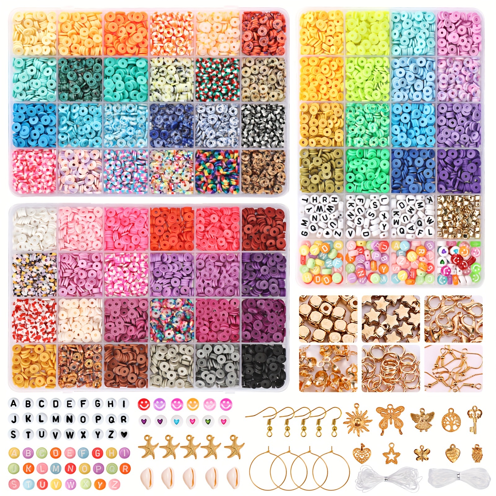 

6000 Pcs 64 -color Clay Beads Are Used For Bracelet Production, For Jewelry Production, 6 Mm Flat Round Polymer Clay Bead Pad With Pendant Jewelry Kit, Suitable For Diy Crafts