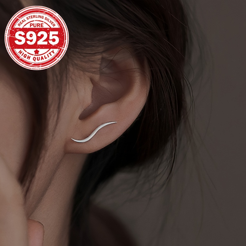 1 pair s925   line ear hooks minimalist sporty design   daily wear fitness ideal gift for women fitness accessories sporty earrings s925 silver earrings for Product details 2