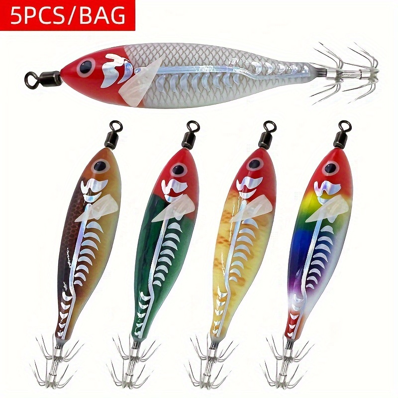 

5pcs Glow Squid Jig Hooks - Saltwater Fishing , Steel Hooks For Octopus & , Colors