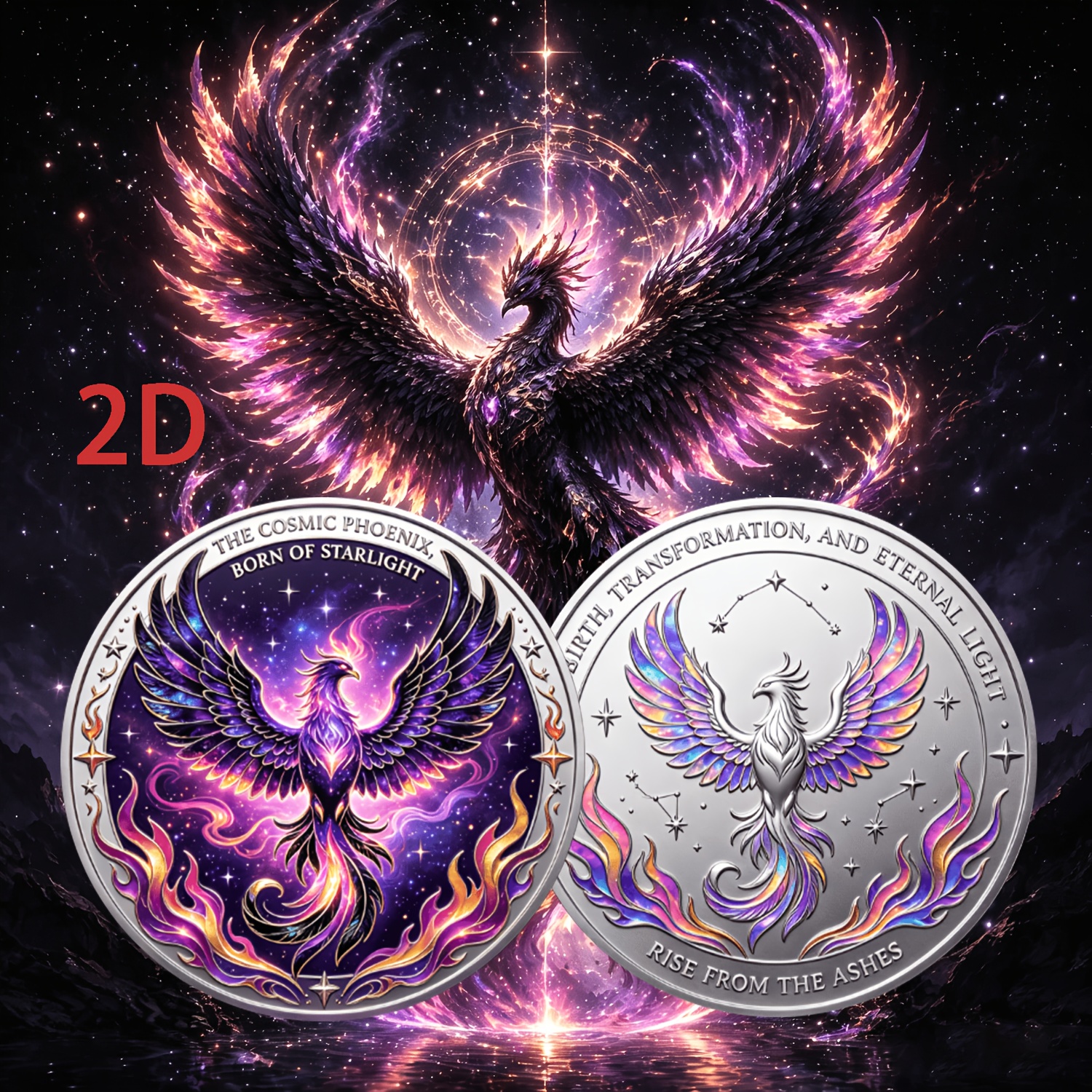 TEMU 2d Flat Black Phoenix Commemorative Coin, Inspirational Talisman Symbolizing Destruction And , Phoenix Themed Collectible Coin, Birthday Gift