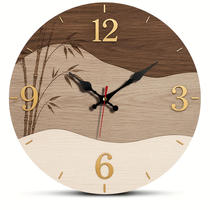 TEMU 1 pz Orologio da parete , Orologio geometrico a blocchi di con del legno marrone, Orologio da parete minimalista moderno, Silenzioso quarzo, per