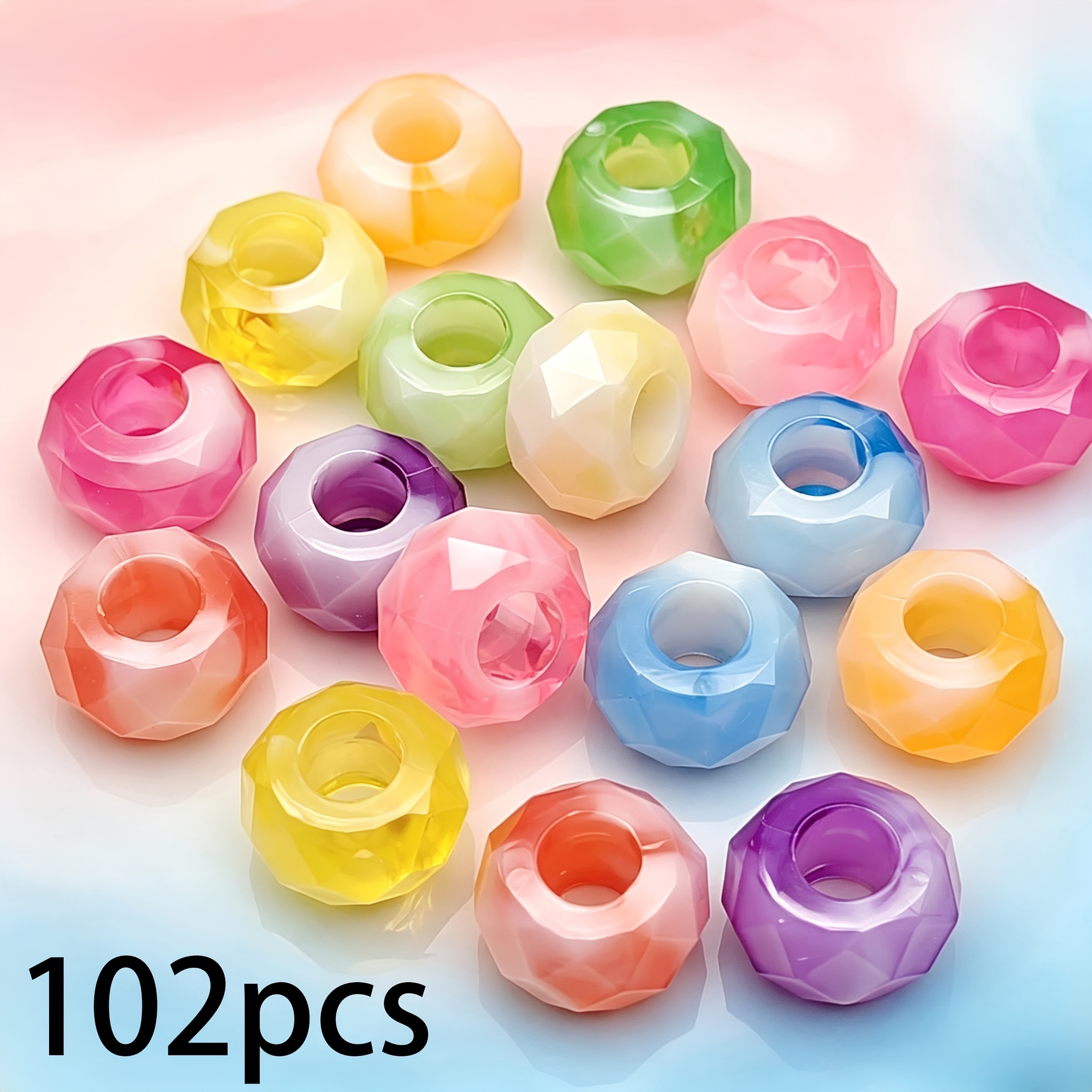 TEMU 102pcs Ombre Gradient Macaron Large Hole Beads, Acrylic Jelly Abacus Beads, Diy Craft Beading Materials, Handmade Beading Supplies For Apparel
