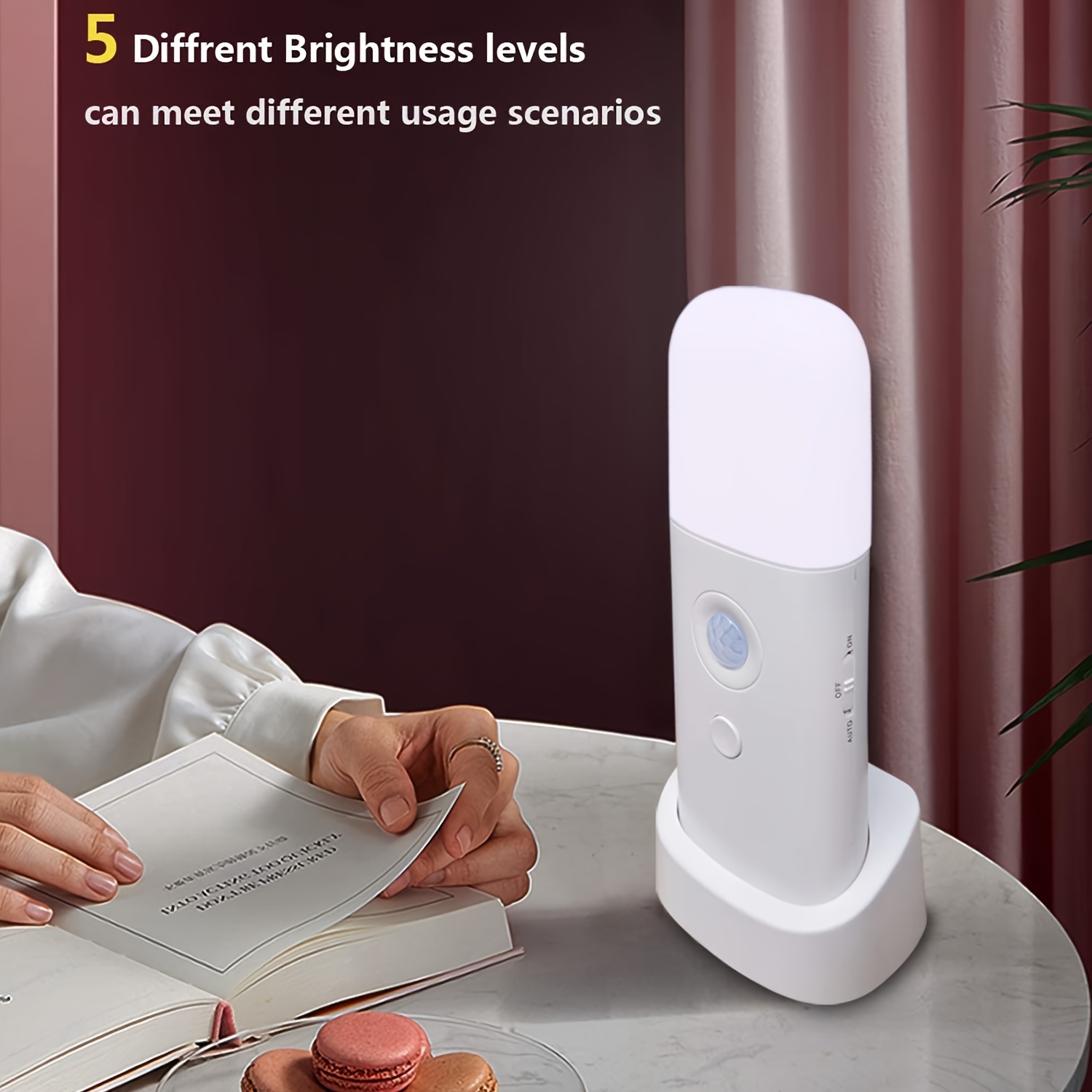 TEMU 1pc Led Sensor Night Light, Usb Rechargeable Dimming Multifunctional Led Light, Built-in 2000mah Rechargeable Battery Operated, Portable Motion